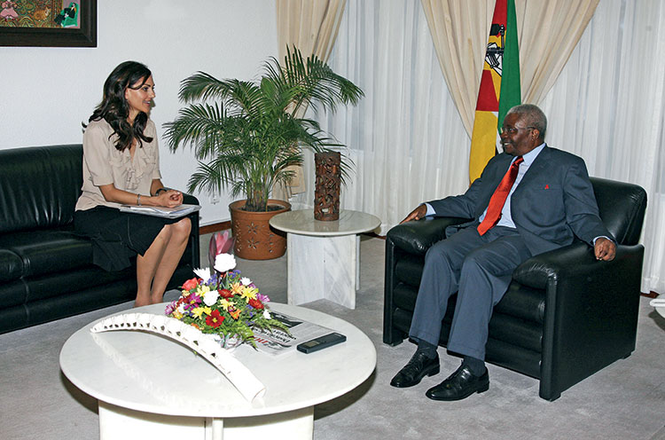 Visiting and meeting with Armando Guebuza, President of the Republique of Mozambique